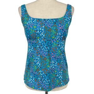 LANDS END NWT Turquoise Mini Floral Tankini Swim Top Size 4 Adjustable Strap